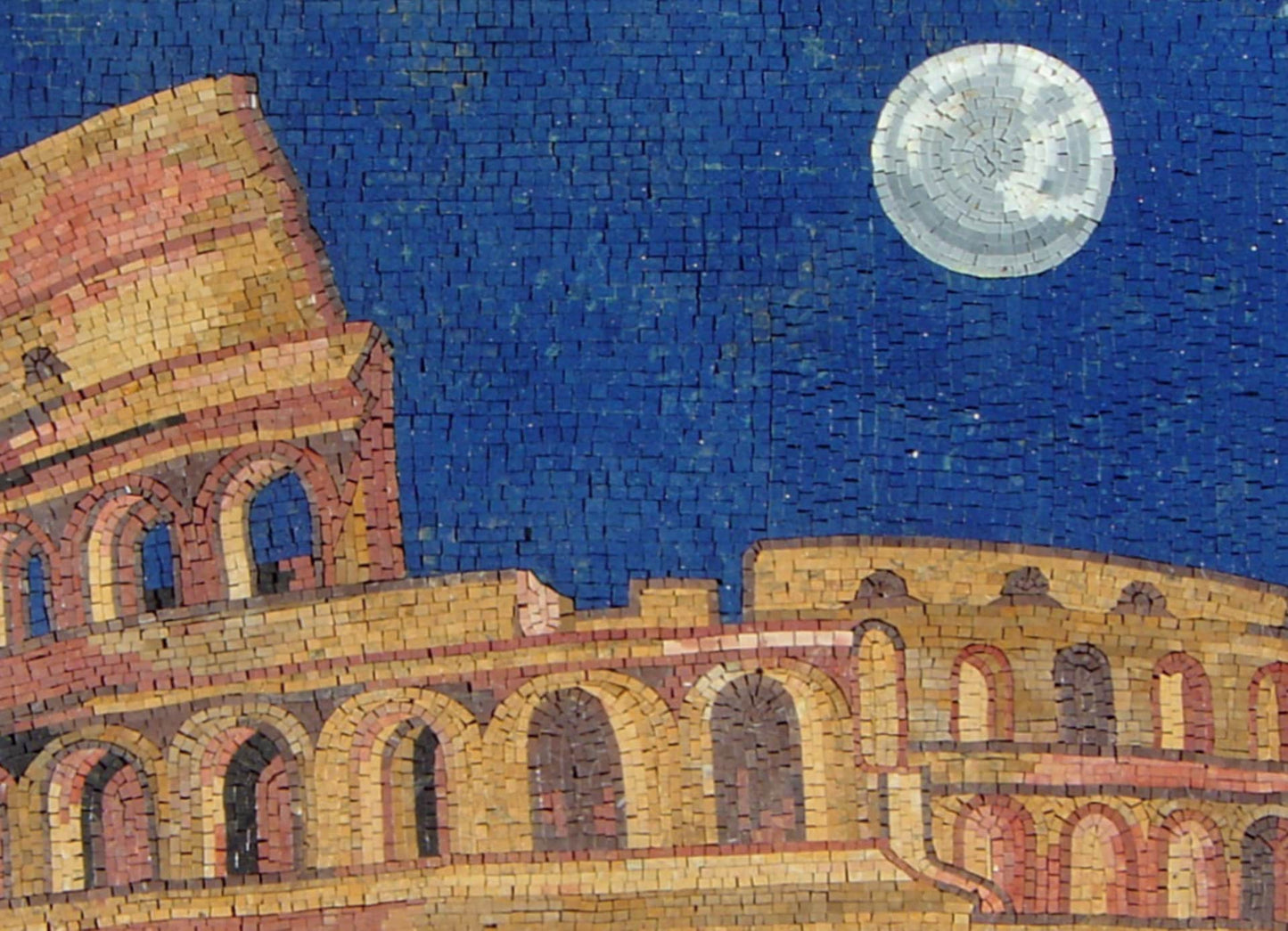 Handmade Colosseum Mosaic Tile Art: Rome Night View, Stone & Marble