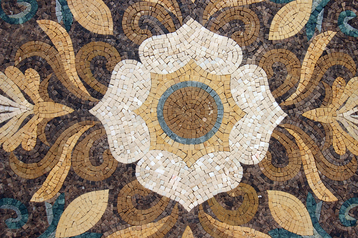 Golden Bloom - Handmade Floral-Inspired Patterned Mosaic Medallion - Customization available