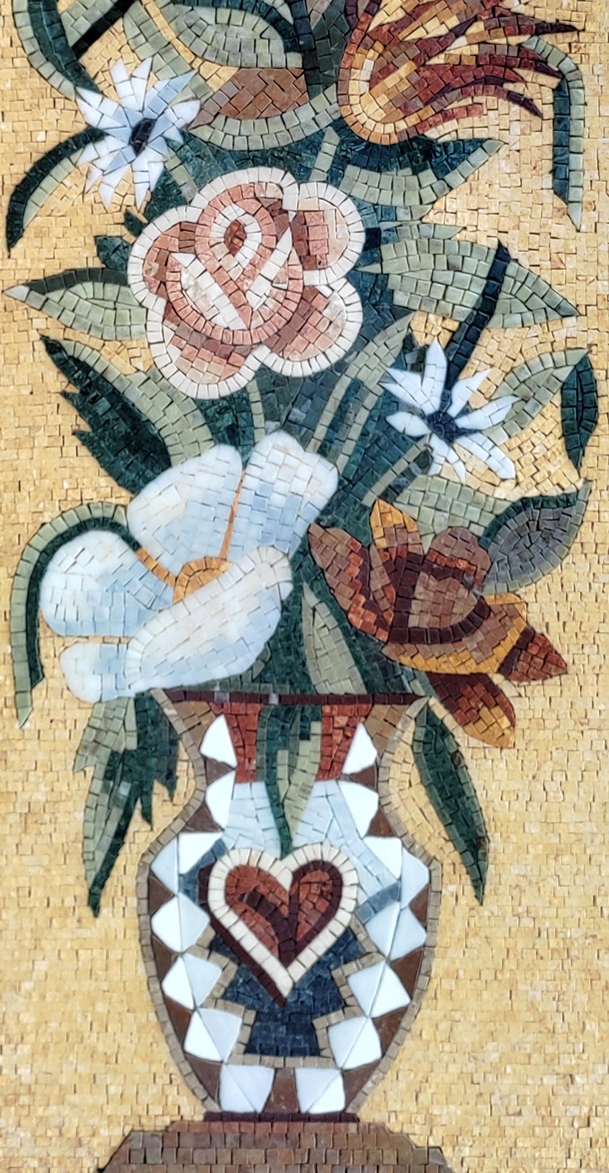 Handmade Marble Mosaic Art: Vertical Flower Vase Wall Decor (56” x 20")