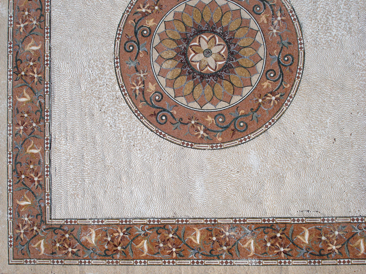 Handmade Square Medallion Stone Rug: Modern Mosaic Carpet