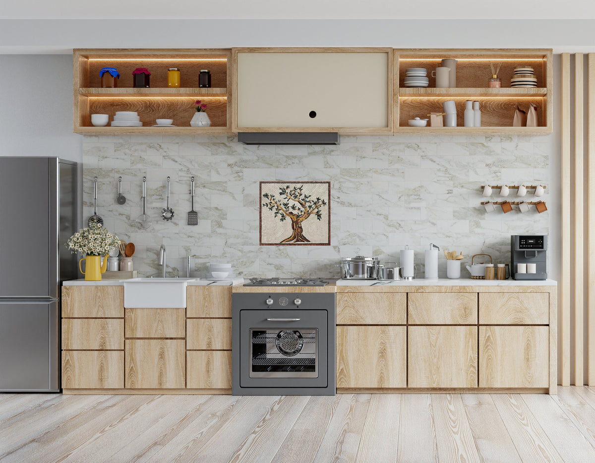 OLIVE TREE MOSAIC - Backsplash Marble Mosaic Tiles. Customization. Handcrafted Roman Mosaics