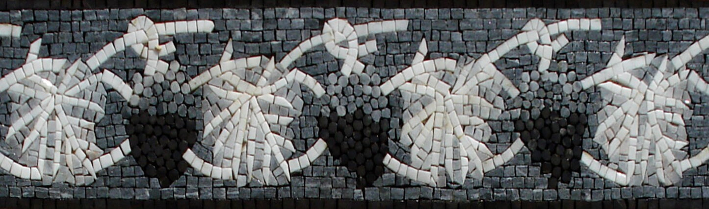 Grapes Mosaic Tile Border: Black & White Kitchen Wall Decor (6"x40")