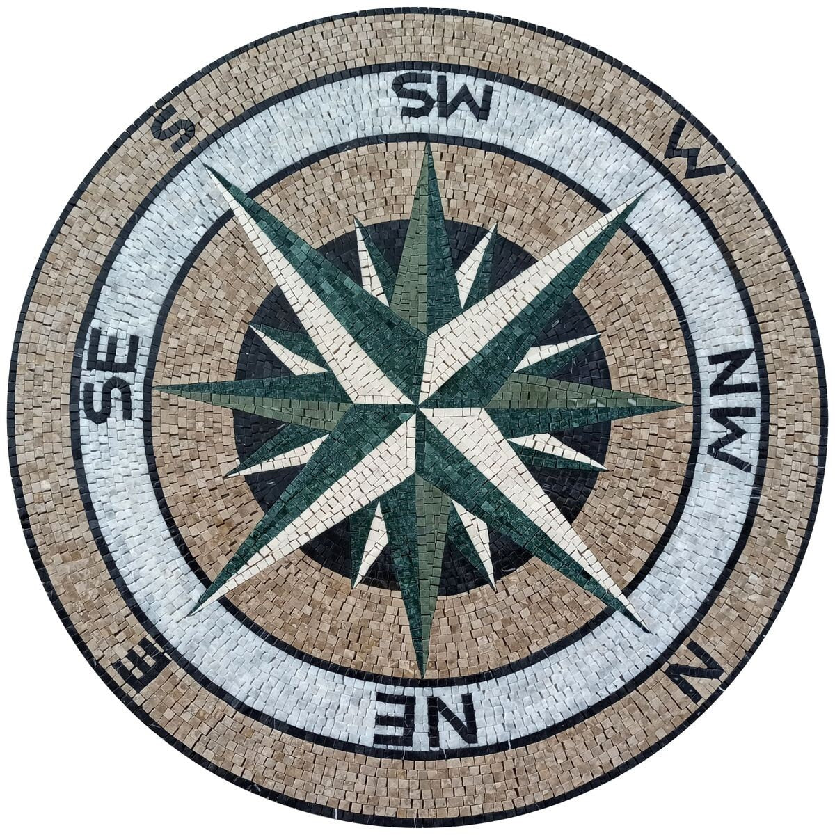 Handmade Compass Mosaic Tile Medallion: Indoor/Outdoor Marble Art