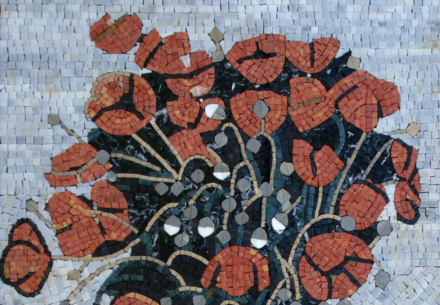 Handmade Marble Mosaic Art: Flower Vase Kitchen Backsplash Tile (36” x 24”)