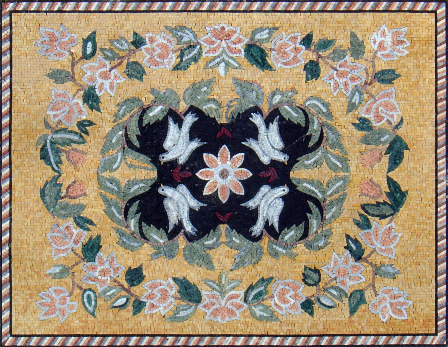 Floral Mosaic Rug: Handmade Marble Stone Floor Covering
