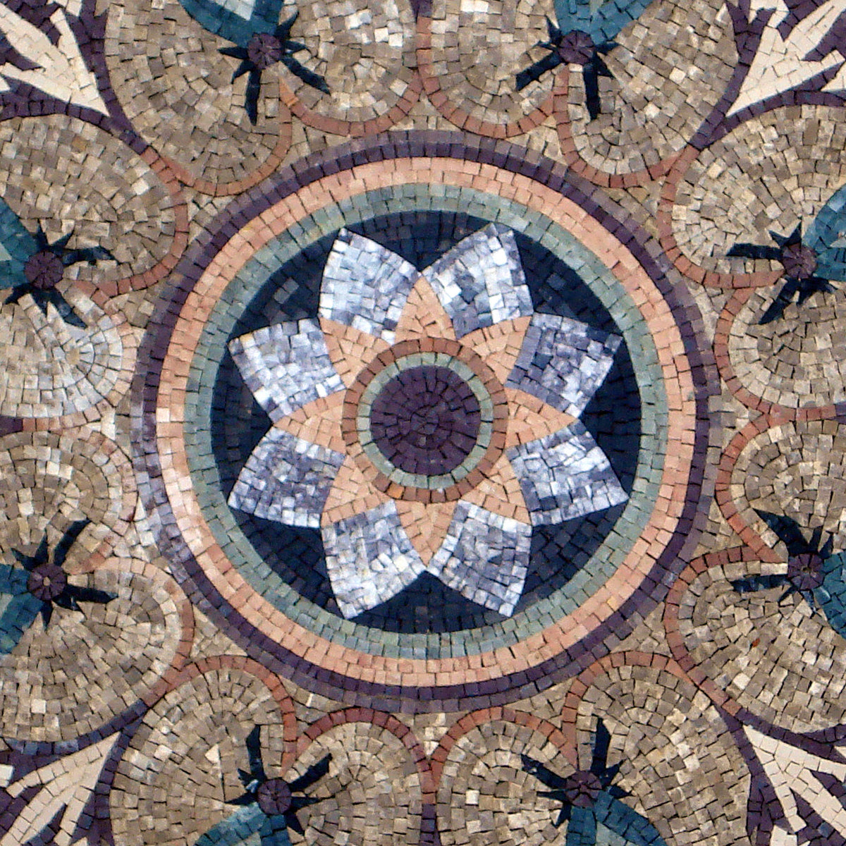 Handmade Marble Mosaic Medallion: 40-Inch Floral Art Tile