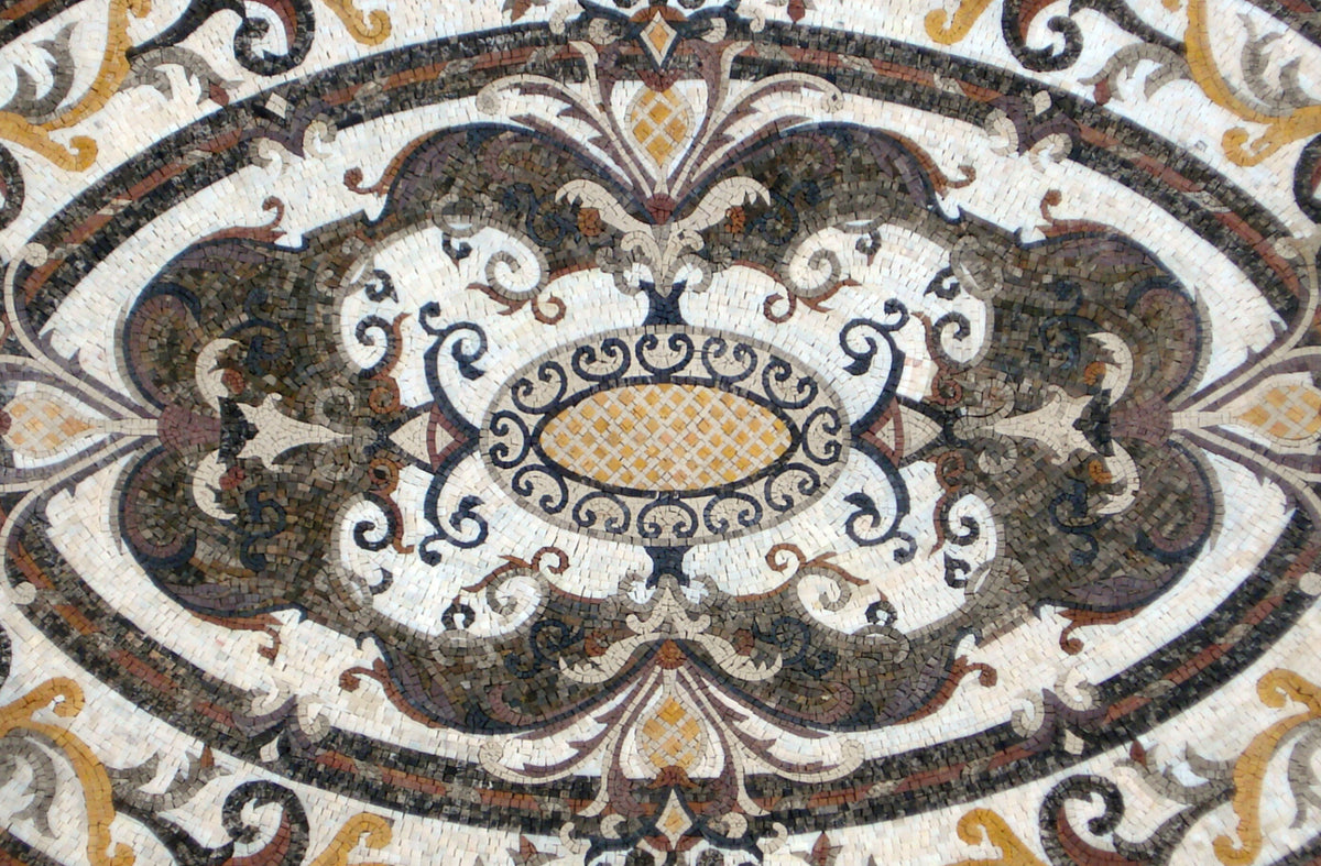 Oval Mosaic Carpet: Handmade Marble Art Tile Rug
