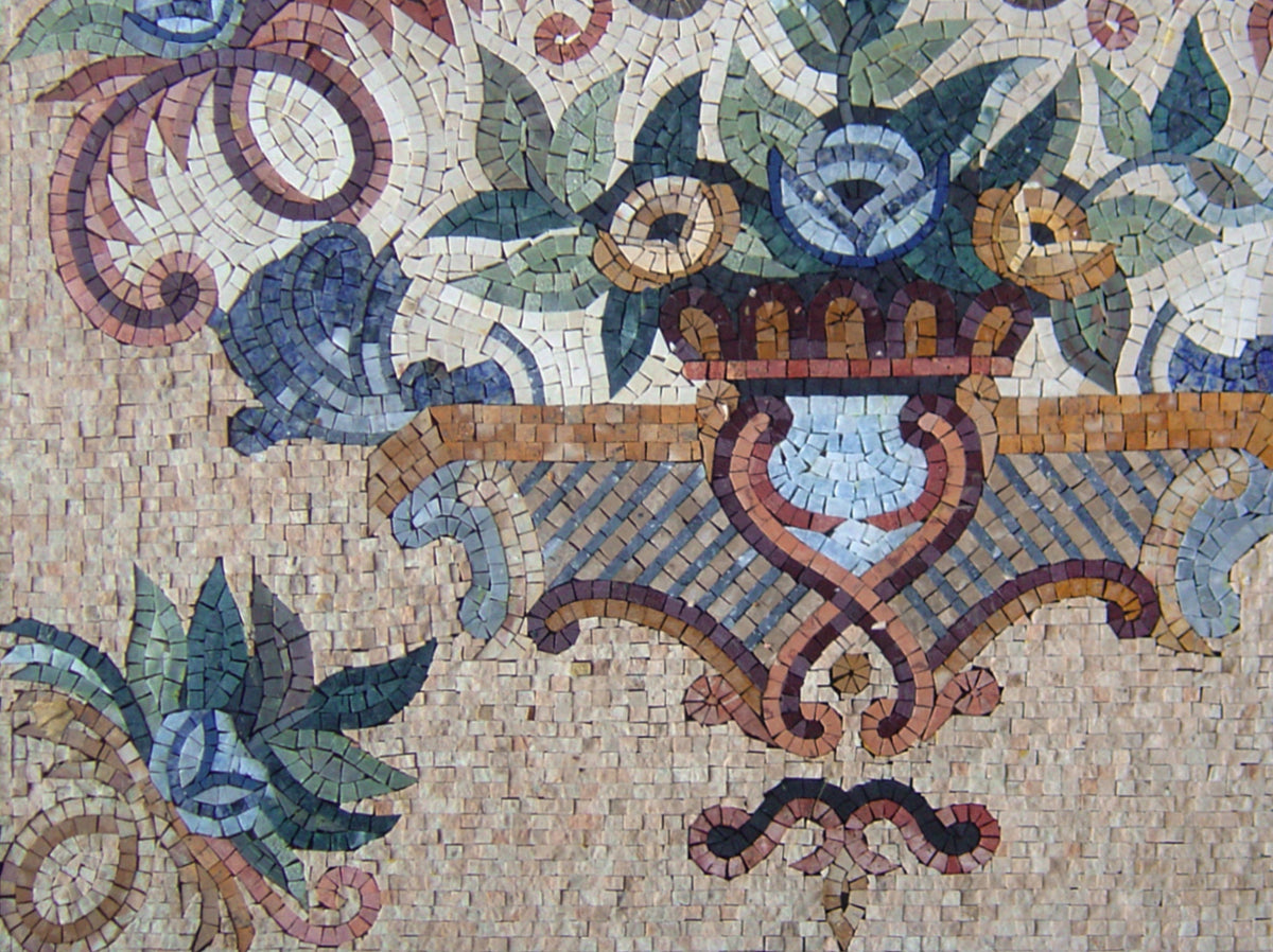Handmade Marble Mosaic Flowers: Wall Art Decor (36" x 28")