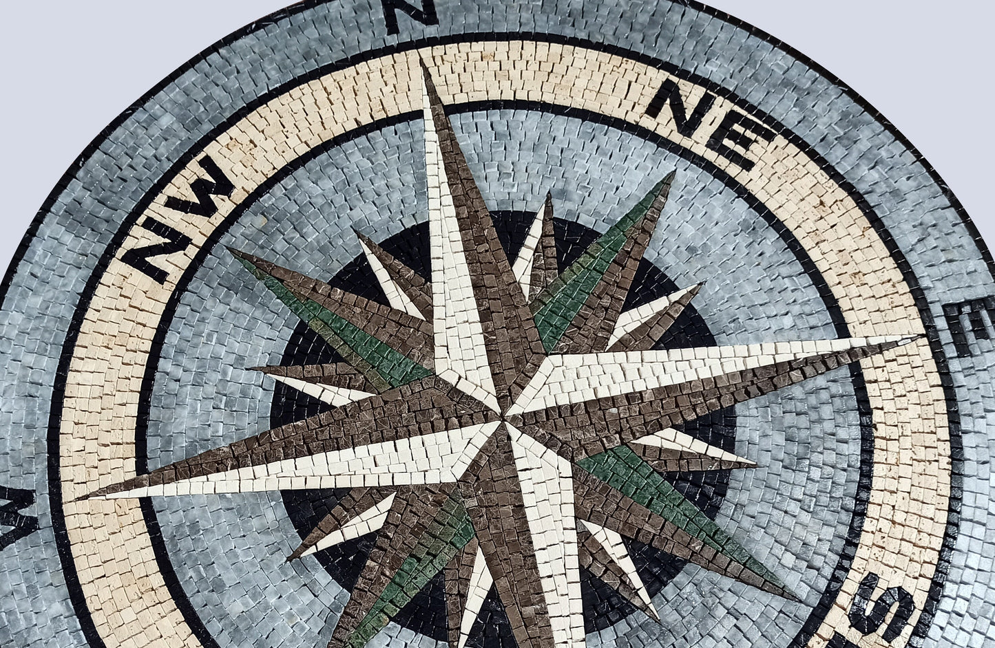 Handmade Marble Mosaic Compass Medallion: Nautical Tile Art (32" Diameter)