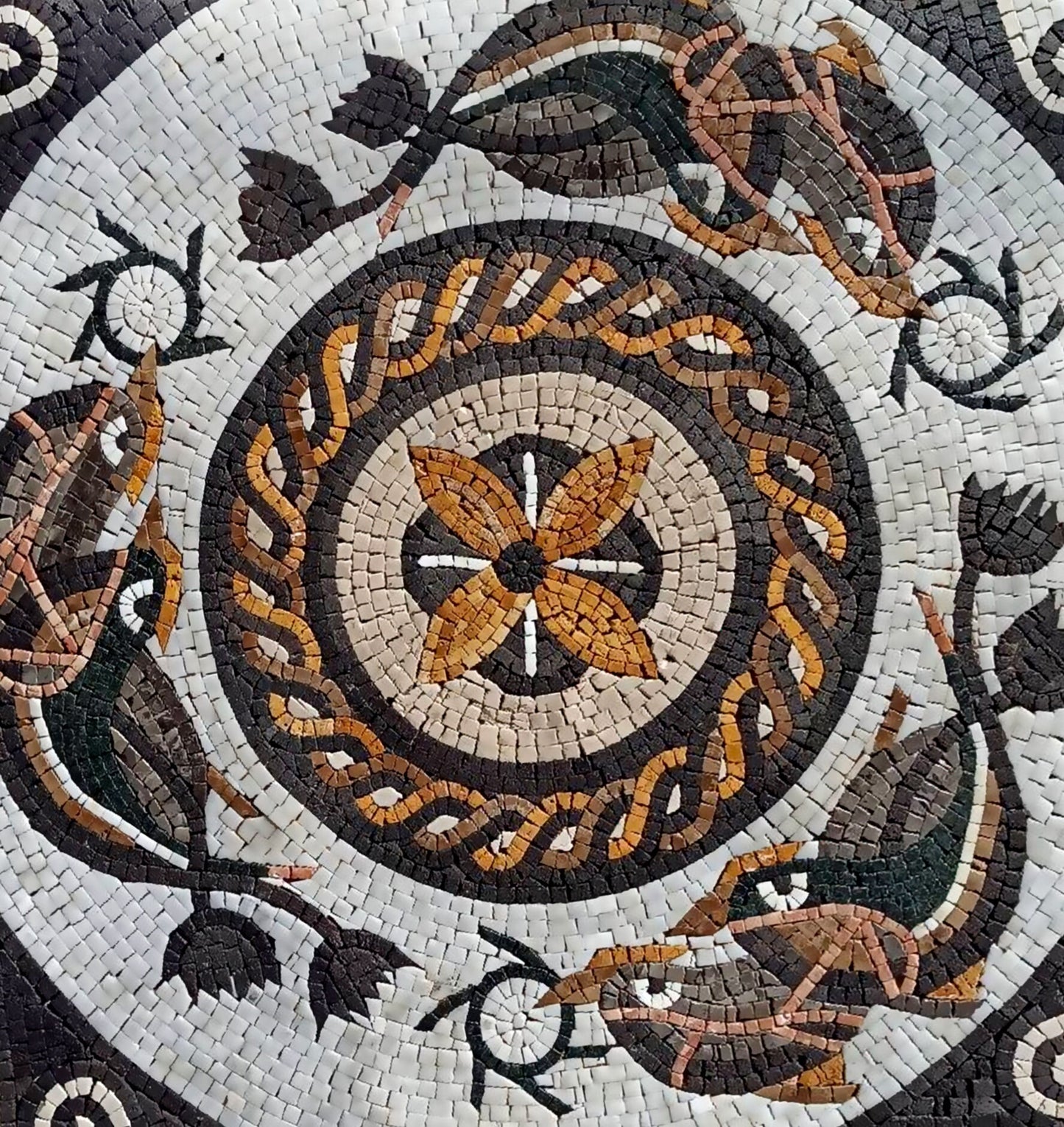 Oceanic Harmony - 32" Handmade Dolphins Pattern Mosaic Medallion Art Tile Décor - Customization available