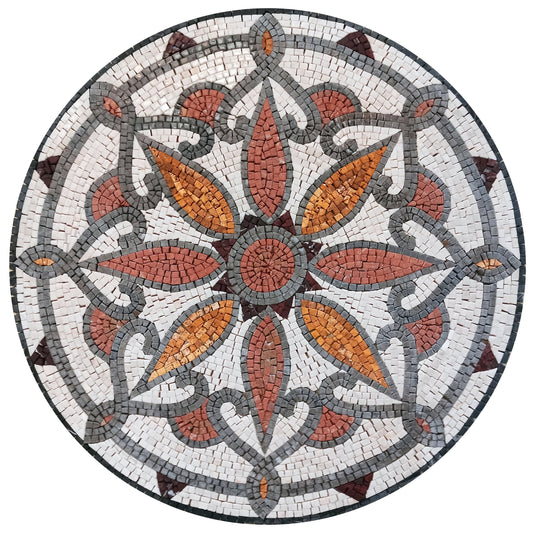 24" Handmade Colorful Decorative Medallion: Artisan Marble Mosaic Tile - Customization available