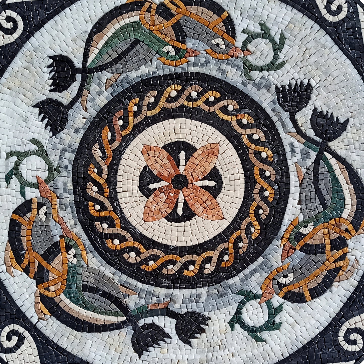 Oceanic Harmony - 32" Handmade Dolphins Pattern Mosaic Medallion Art Tile Décor - Customization available