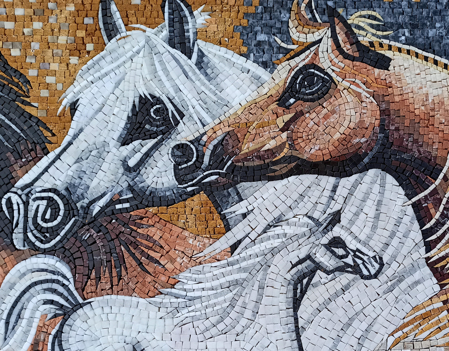 Handmade Horse Mosaic Mural: Marble Stone Art Tile (56” x 36")
