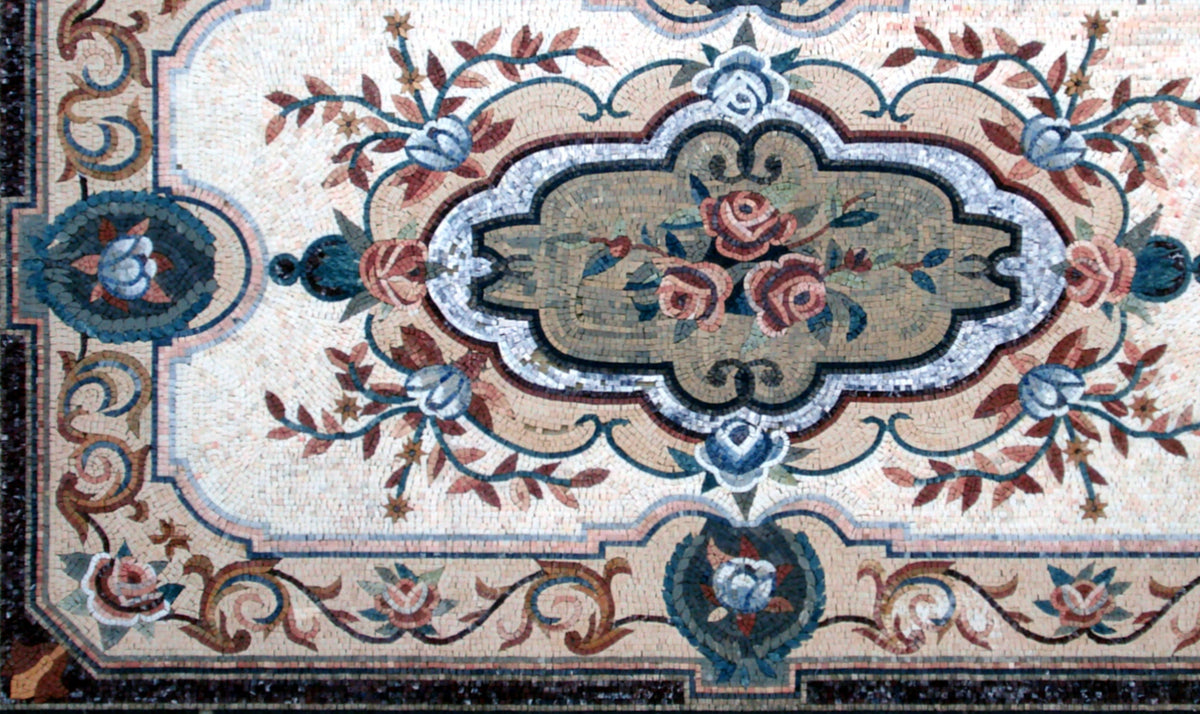 Handmade Marble Mosaic Rug: Floral Pattern, Home Decor