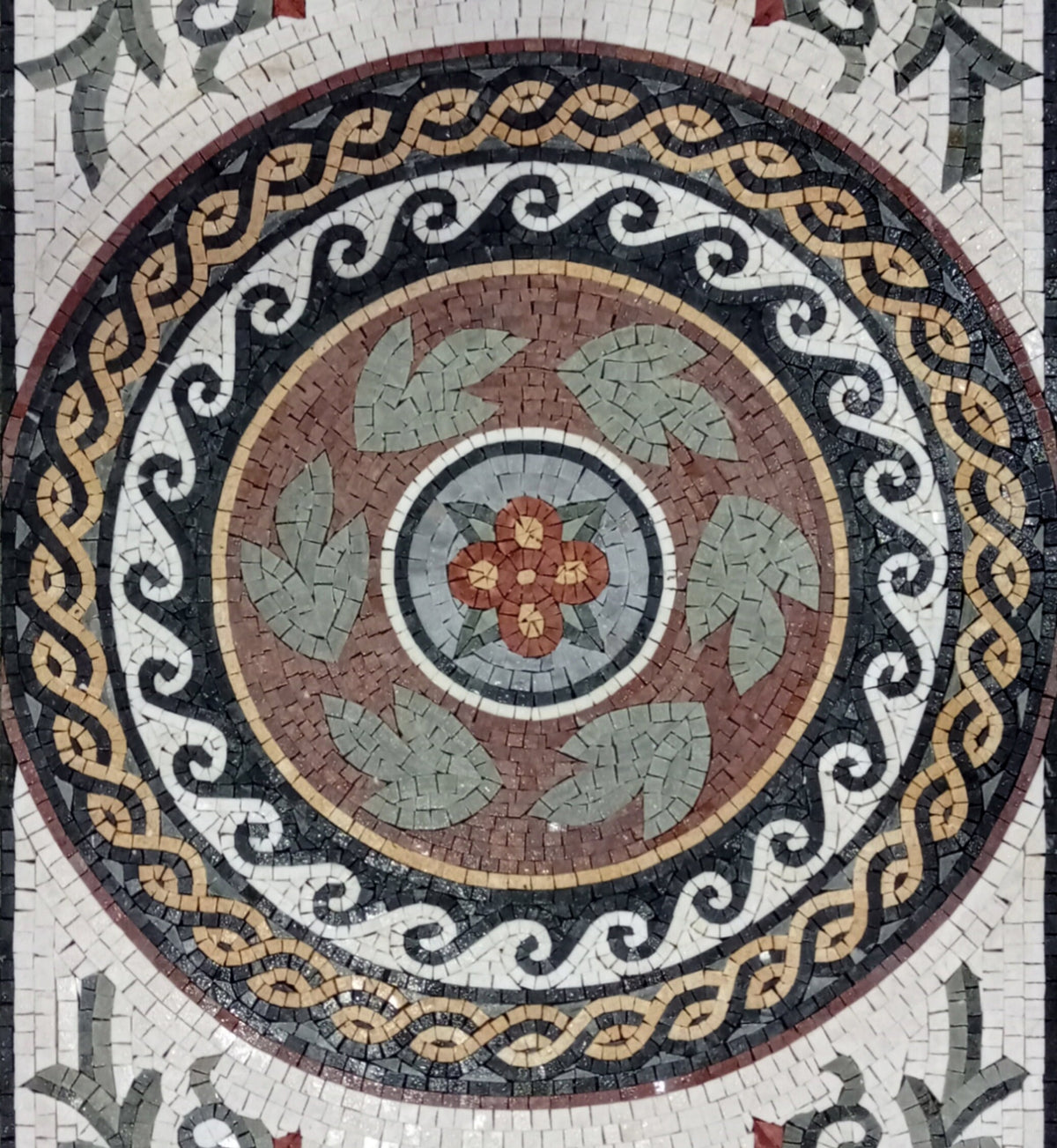 Handmade Marble Mosaic Rug: Flower Design, Stone Tile Art