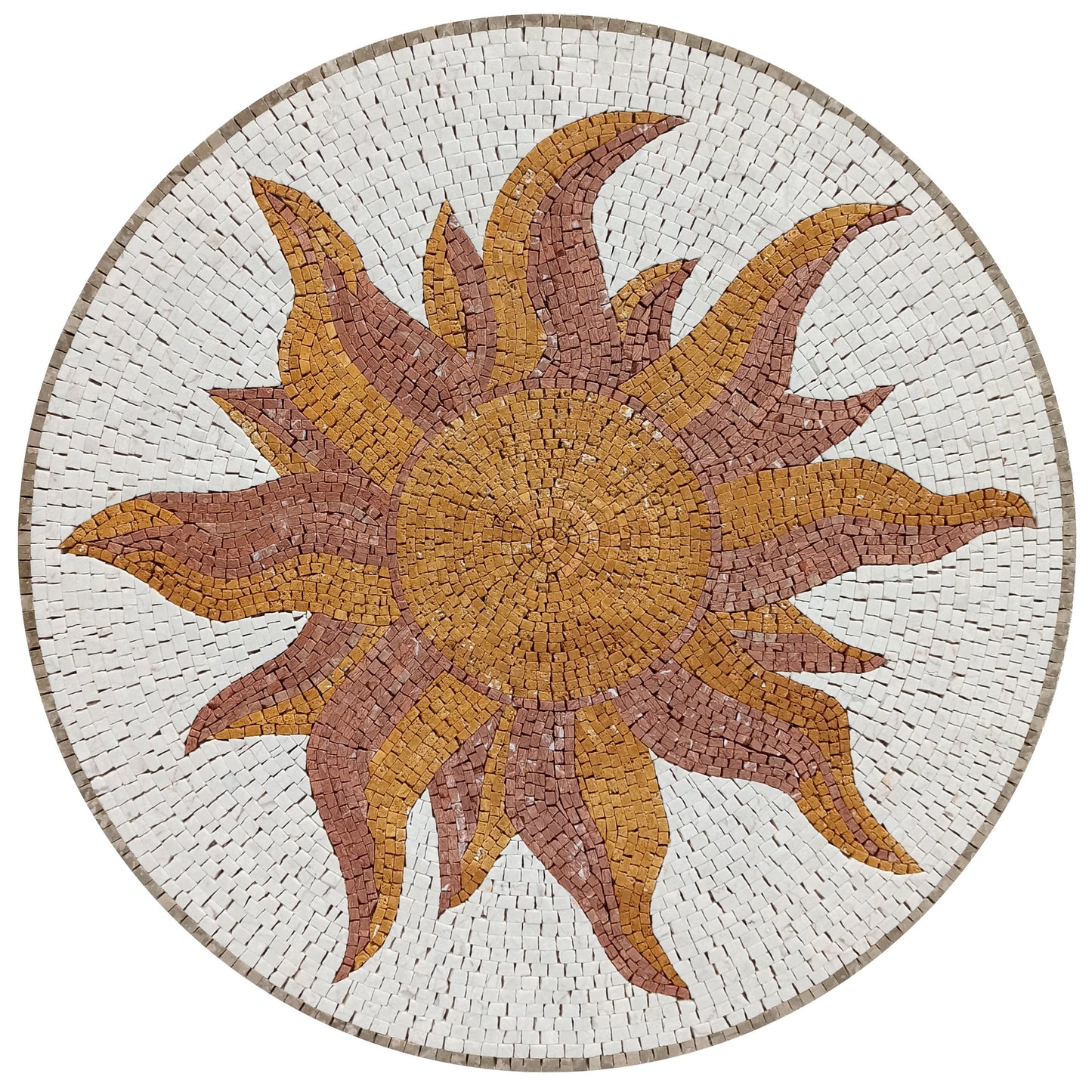 Radiant Bloom - 32-Inch Handmade Sunflower Decorative Medallion - Marble Mosaic Art Tile Decor - Customization available