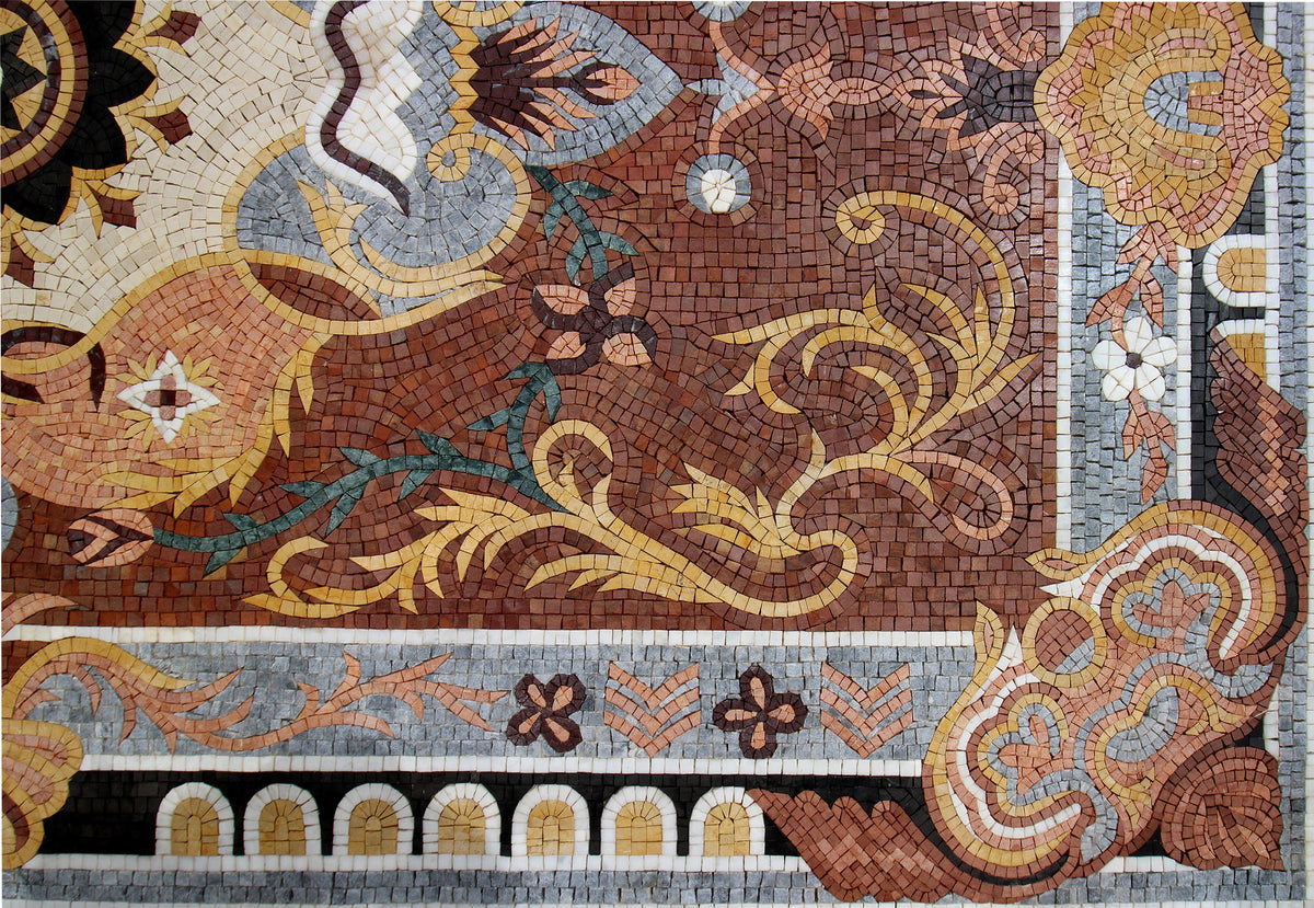 72" x 48"  Handcrafted Marble Mosaic Rug Carpet – Floral Stone Art - Customization Available
