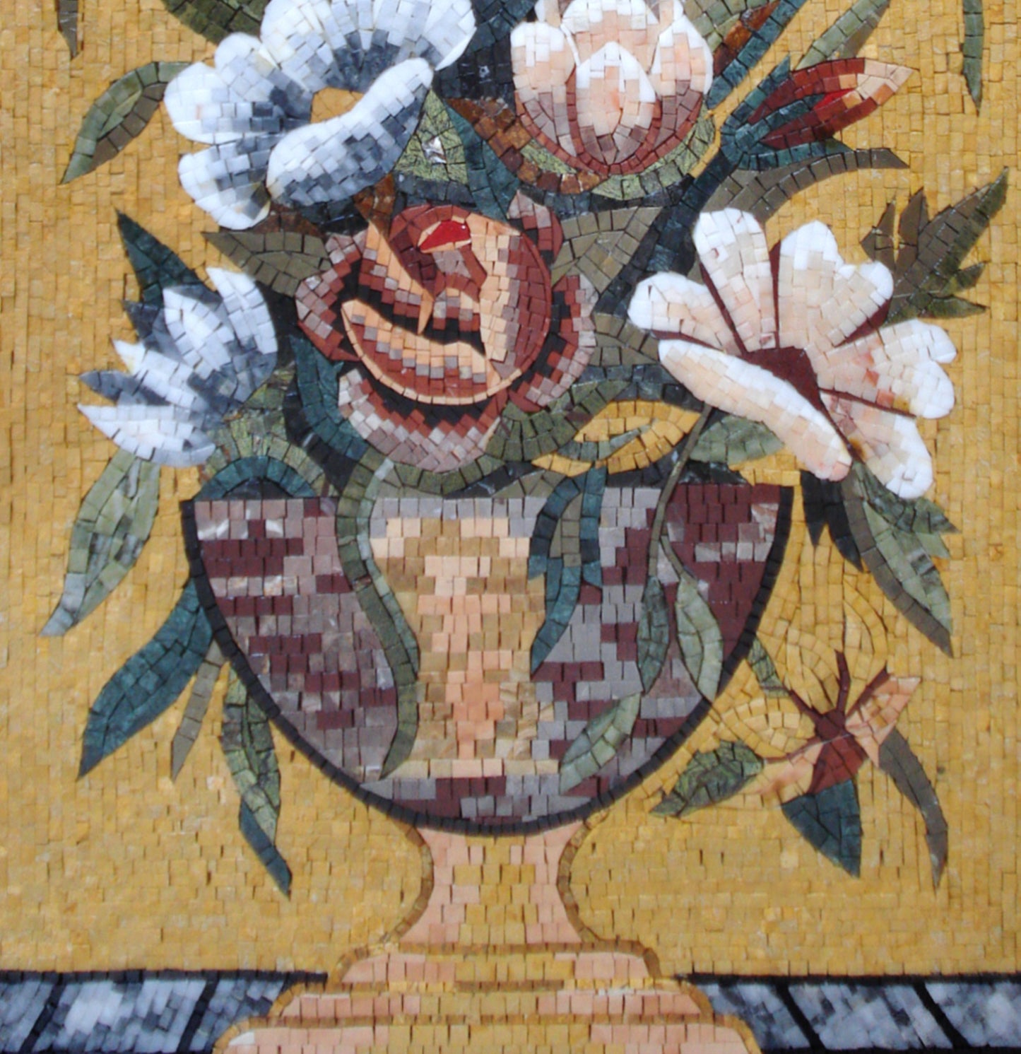 Handmade Marble Mosaic Art: Floral Wall Decor (40” x 24”)