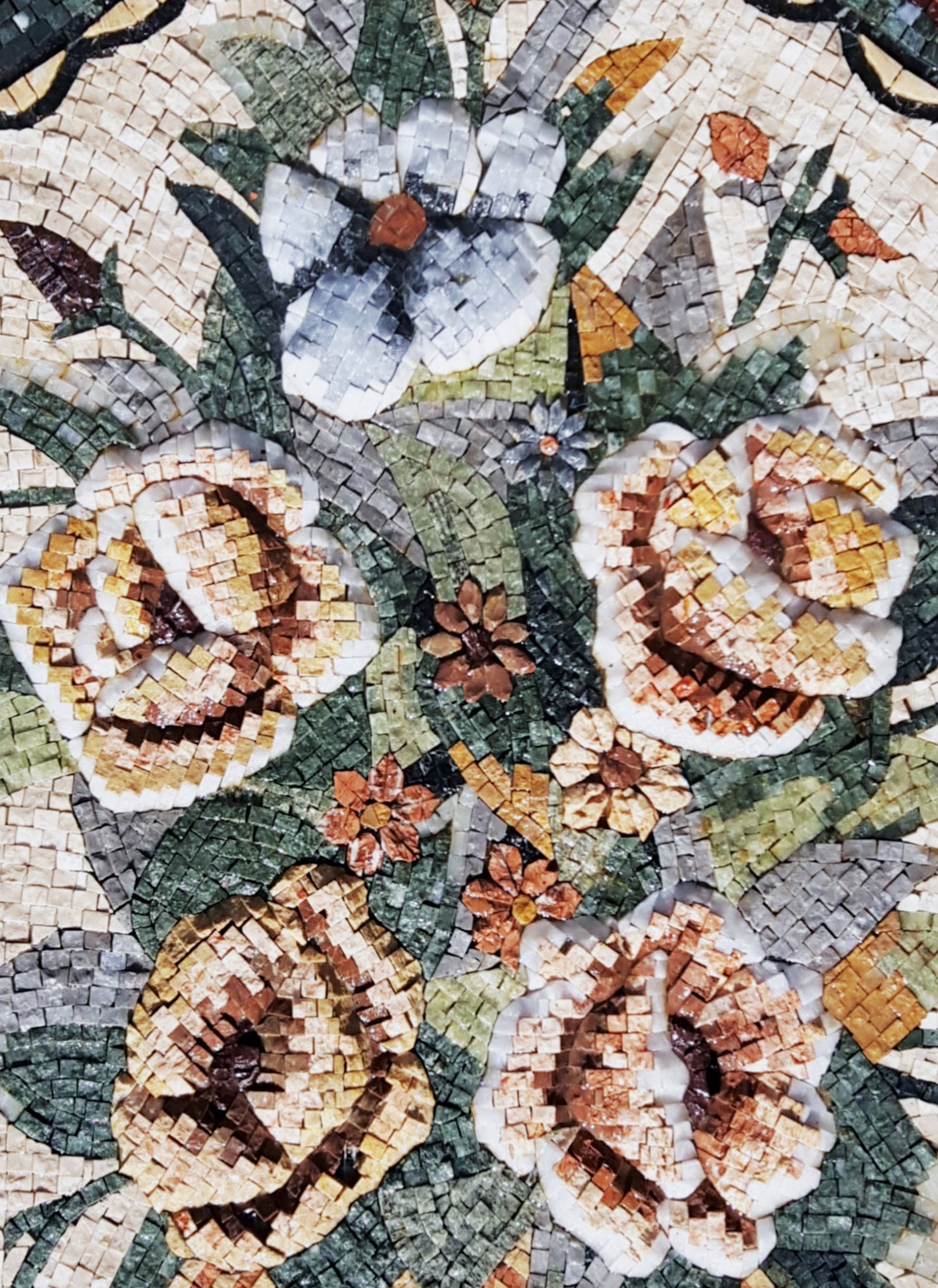 Handmade Flower Mosaic Art: Natural Stone Wall Decor (52” x 24”)