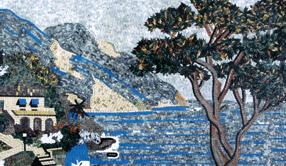 Handmade Marble Mosaic Tile: Coastal Seascape Wall Art