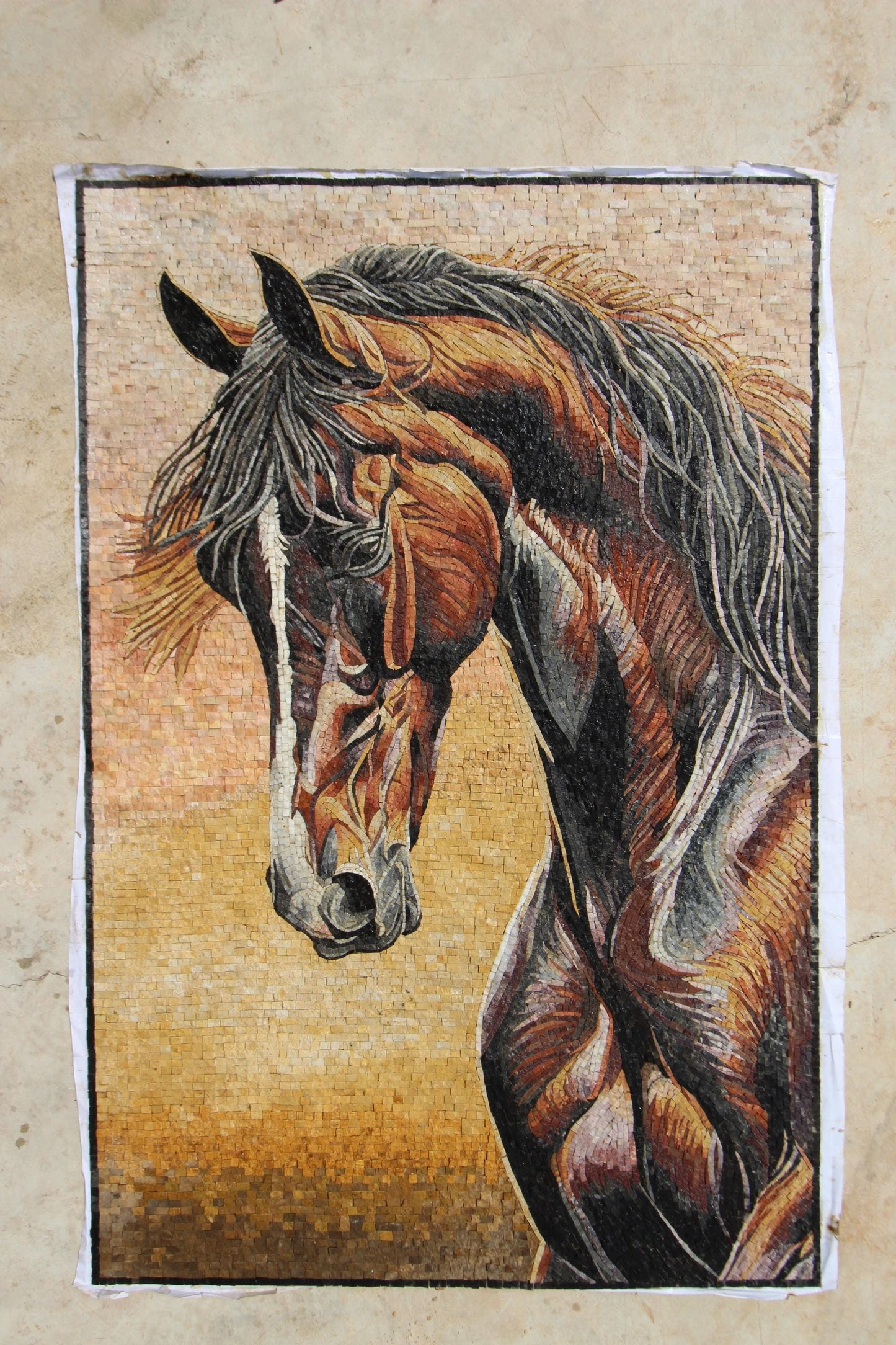 42"x28" Brown Horse Mosaic Wall Art , Rustic Animal Mosaic Panel, Customization available