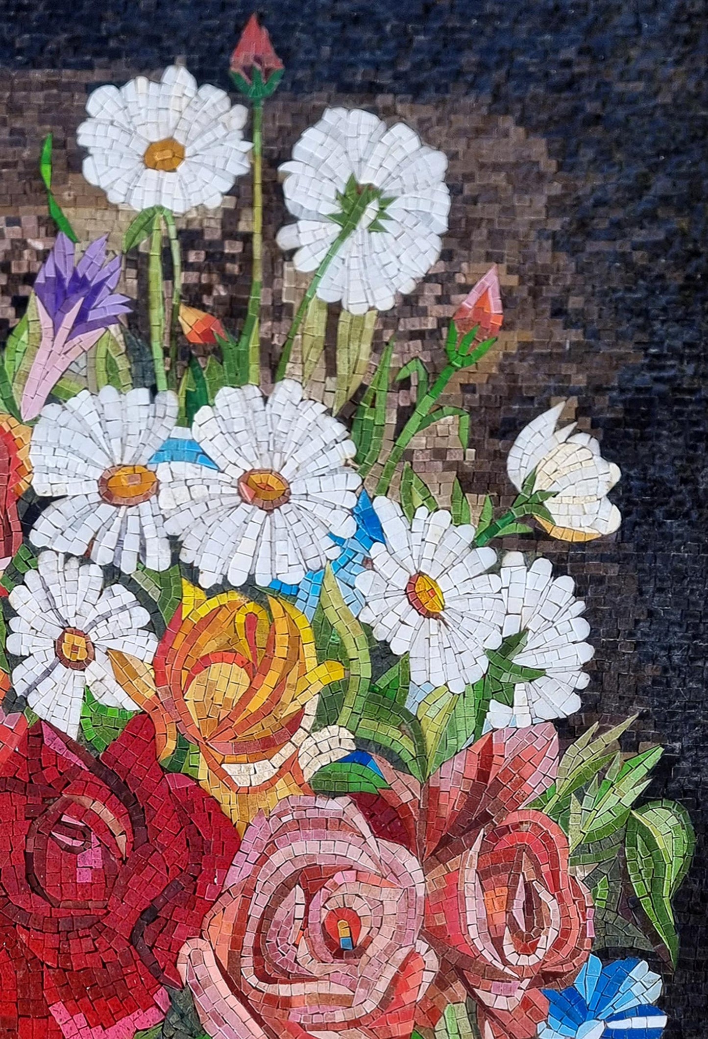 48"x32" Handmade Floral Vase Marble Mosaic Tile Art – Customization Available