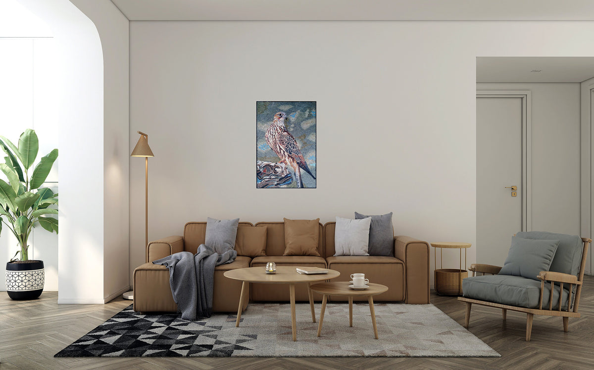 FALCON ART TILES| Wild Bird Mosaic Tiles And Backsplash For Living Room Walls| Falcon Artwork Tiles For Interior Hall And Rooms Decor