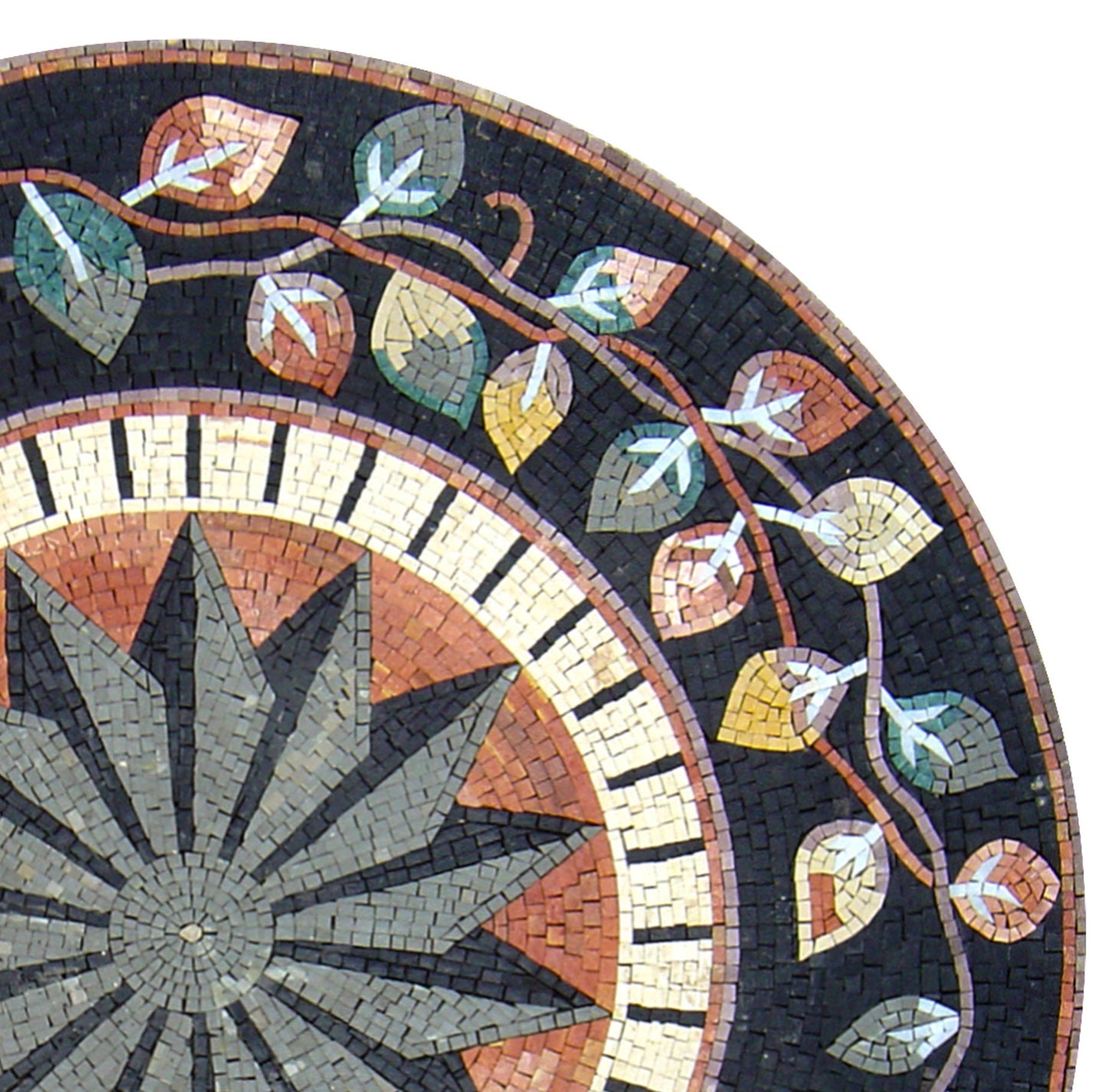 Handmade Marble Mosaic Medallion: Floral Art Tile, 40-Inch Stone Décor