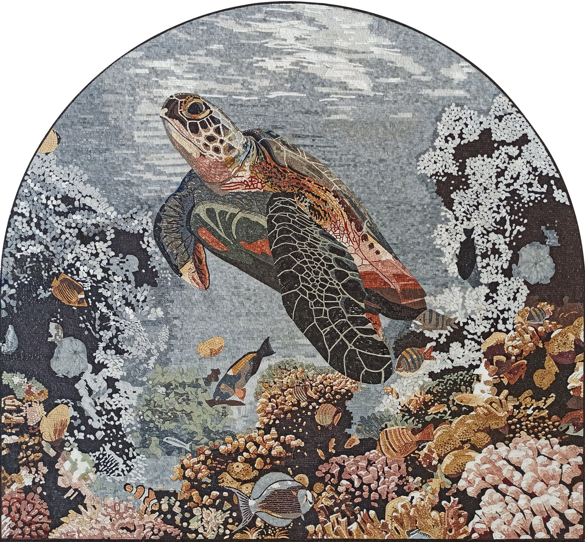 Handmade Sea Turtle Mosaic Tile Art: Marine Animal Wall Decor (80” x 72")