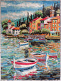 Seascape Mosaic Tile Art: Handmade Marble Boating Scene (40” x 30")