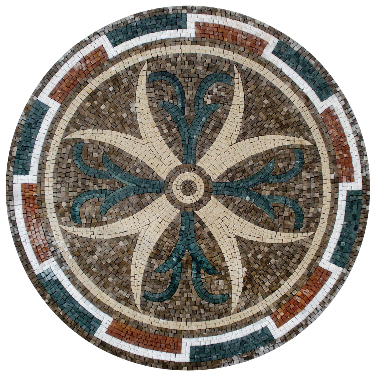 Handmade Marble Mosaic Medallion: Floral Stone Art Tile, 40-Inch