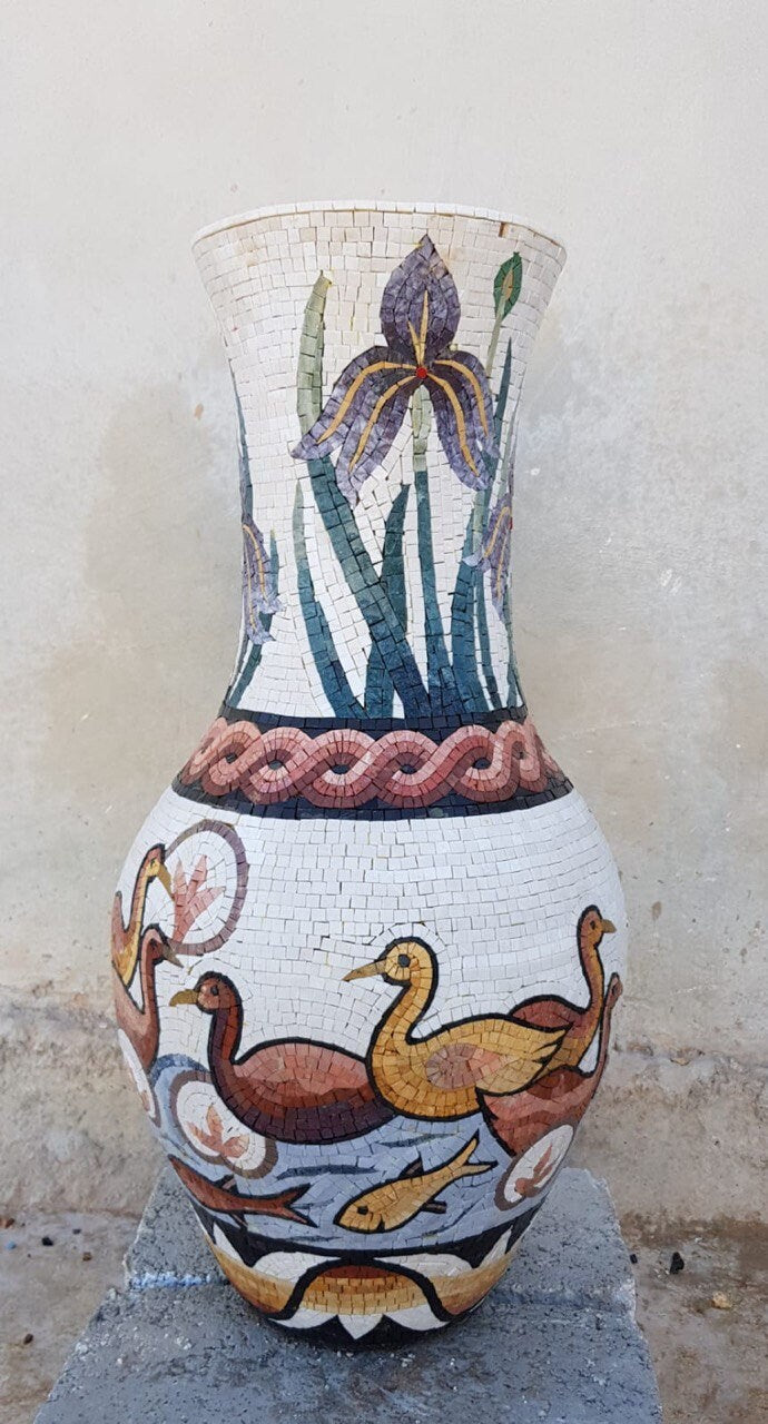 Handmade Duck Art Mosaic Vase: Marble Stone Home Decor