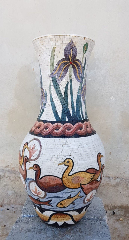 Handmade Duck Art Mosaic Vase: Marble Stone Home Decor