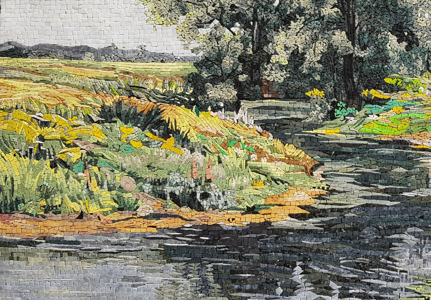 Handmade Forest River Mosaic Tile Art: Indoor/Outdoor Wall Decor