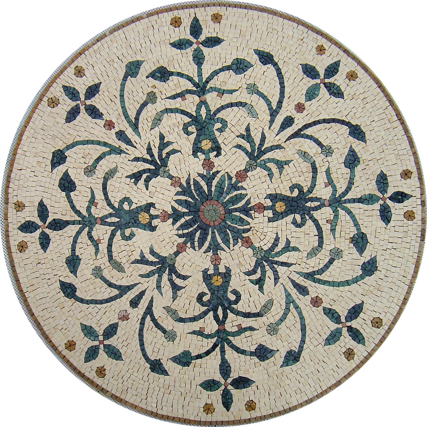Floral Marble Mosaic Medallion - 40" Handmade Art Tile