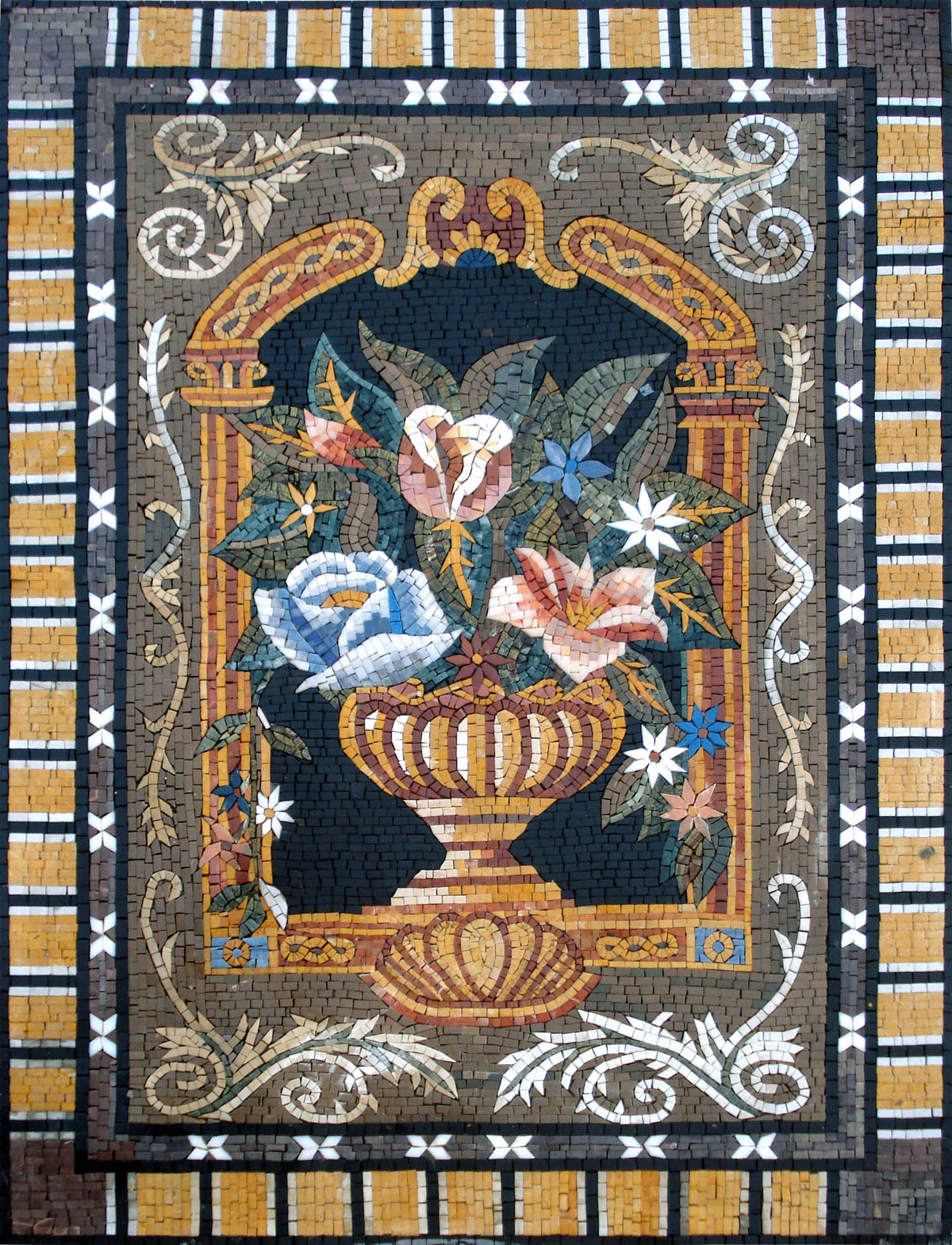 Handmade Marble Mosaic Wall Art: Flower Vase Home Decor (44” x 32”)