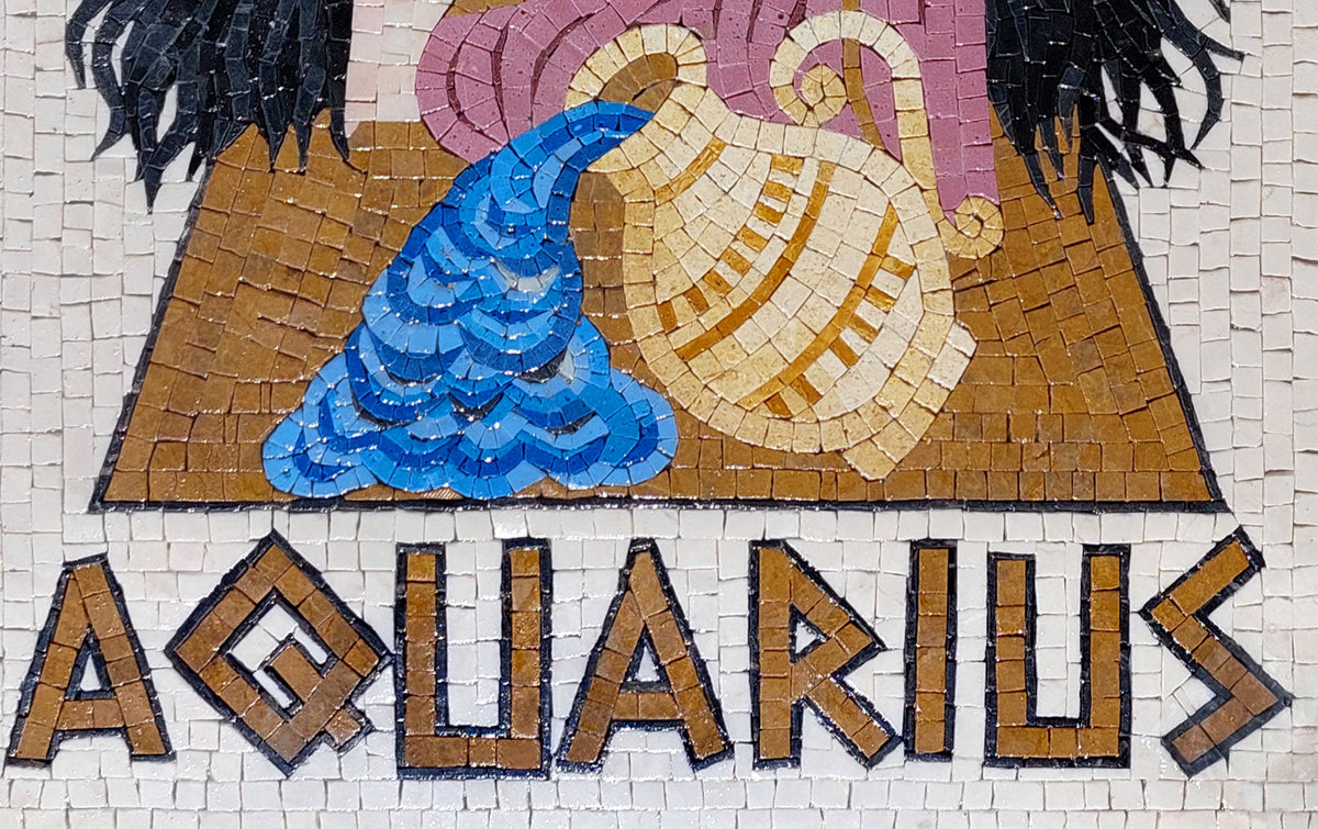 Handmade Aquarius Zodiac Mosaic Tile Art: Home Wall Decor (30x20)