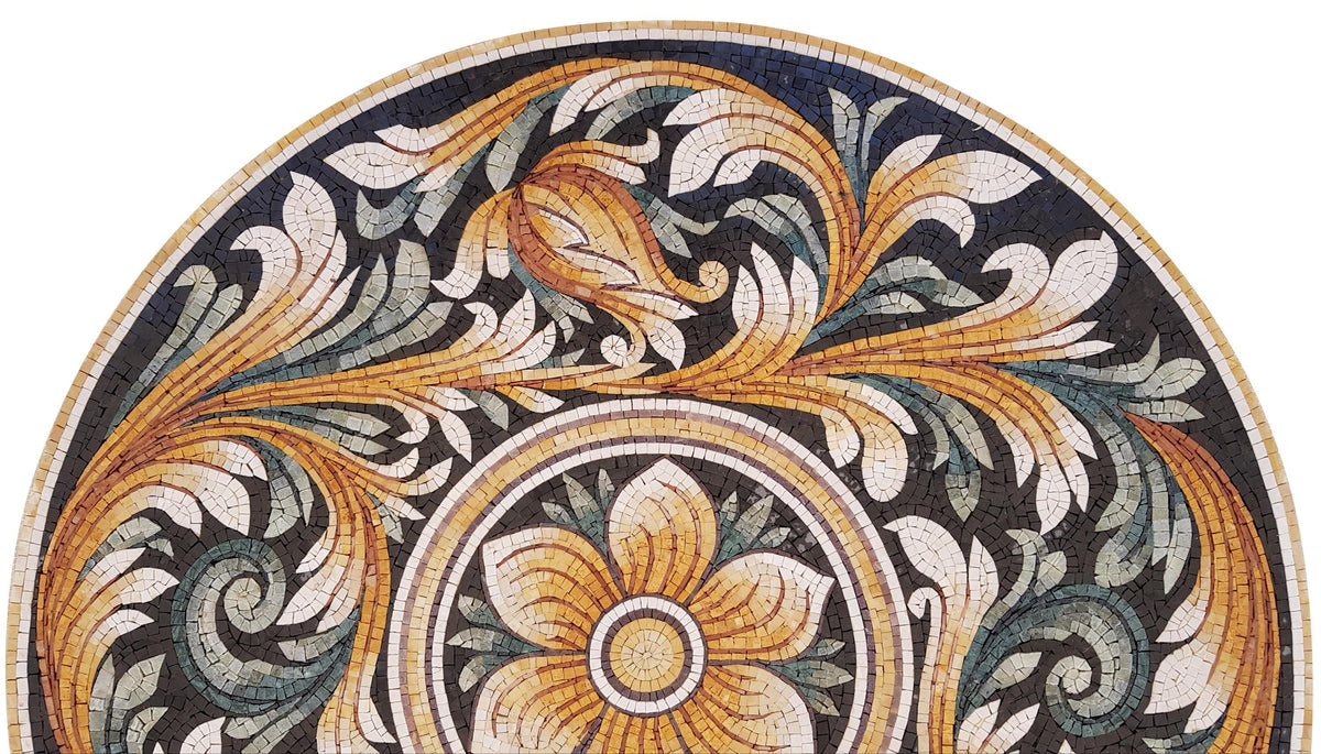 36" Architectural Mosaic Medallion –  Geometric Design, Nature-Inspired Home Decor, customization available