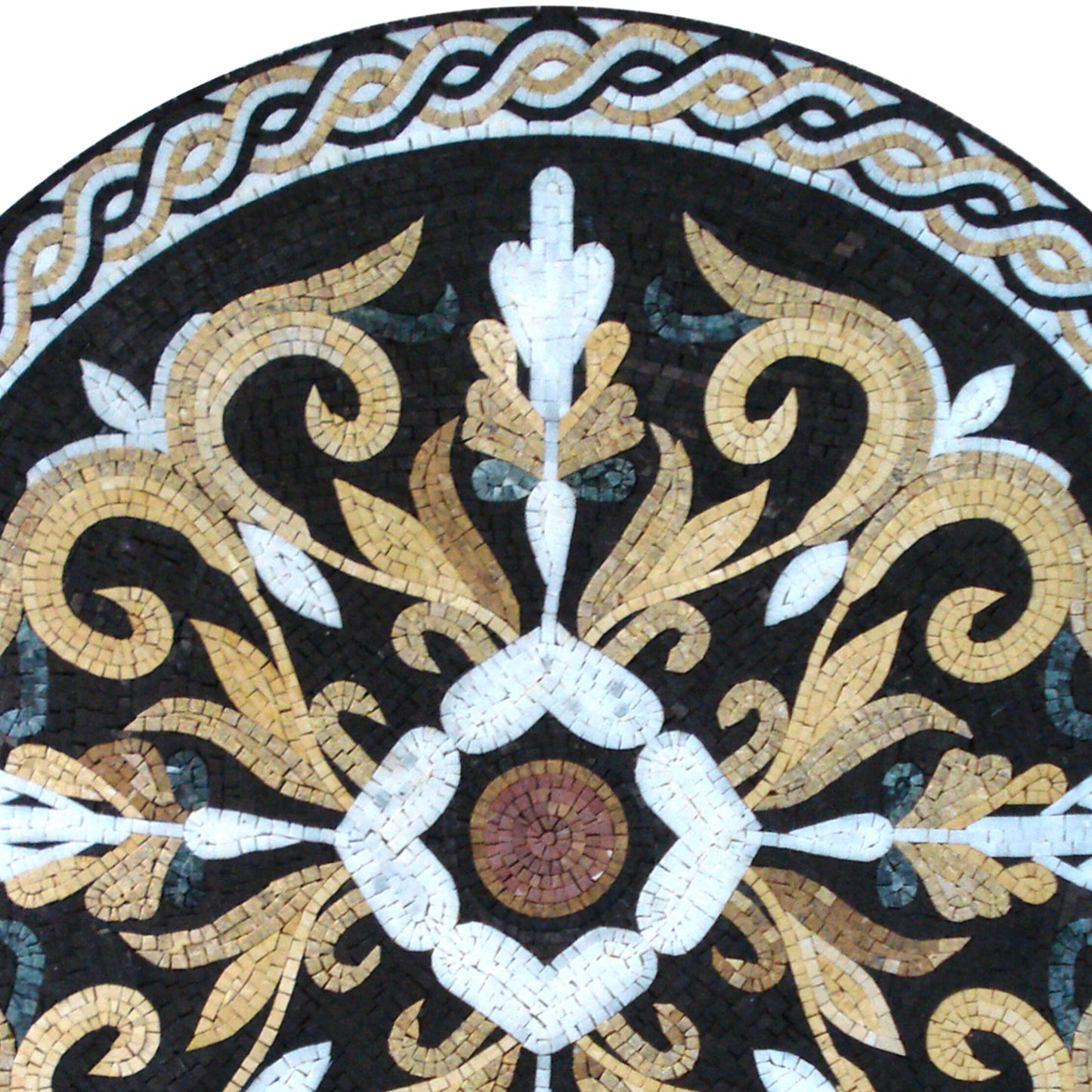 Captivating Fiery Flower with Greek Wave Border Mosaic Medallion - Customization available