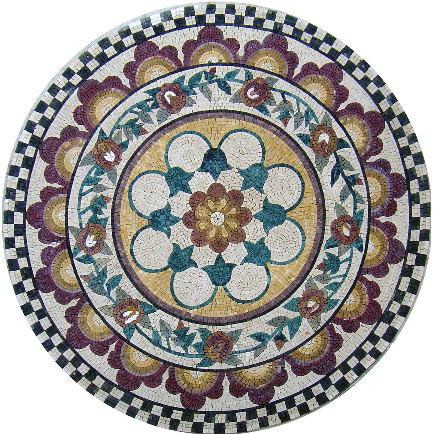 40'' Elegant Handmade Medallion Floral Marble Mosaic for Artful Stone Décor - Customization available