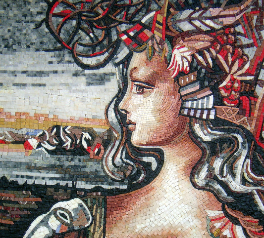 Handmade Woman Portrait Mosaic Tile Mural: Fruit & Abstract Art