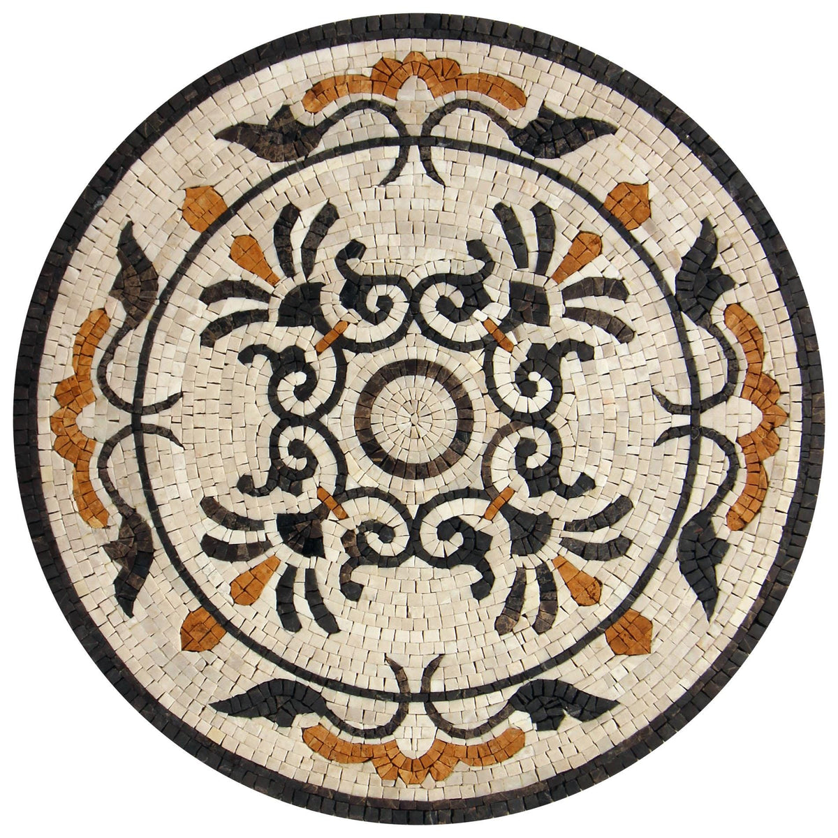 Handmade Marble Mosaic Medallion: 20" Round Tile Art