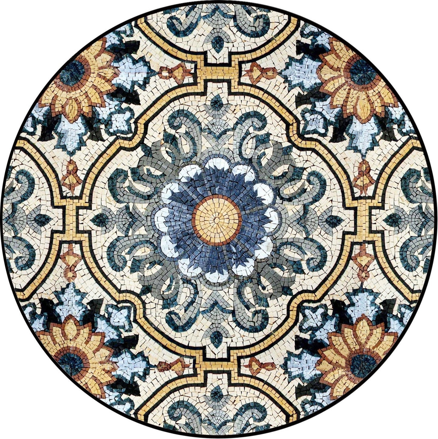 Floral Elegance Handmade Round Carpet Mosaic Art Tile for Stone Décor - Customization available