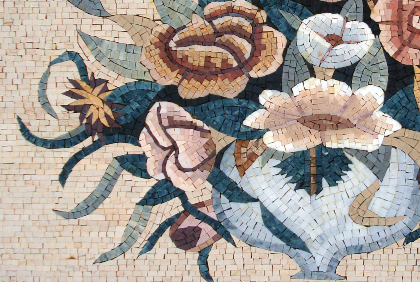 Handmade Marble Mosaic: Floral Bouquet in Vase Wall Art (36"x24")