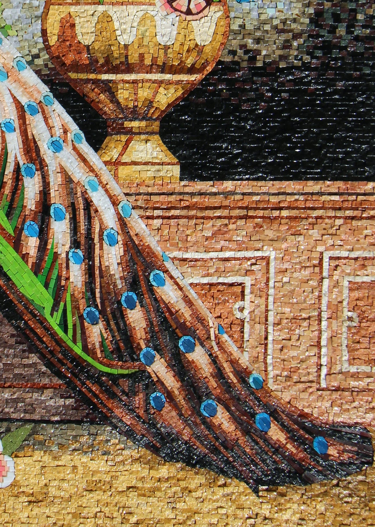 Handmade Peacock Mosaic Mural: Stone & Marble Artwork (52” x 40")