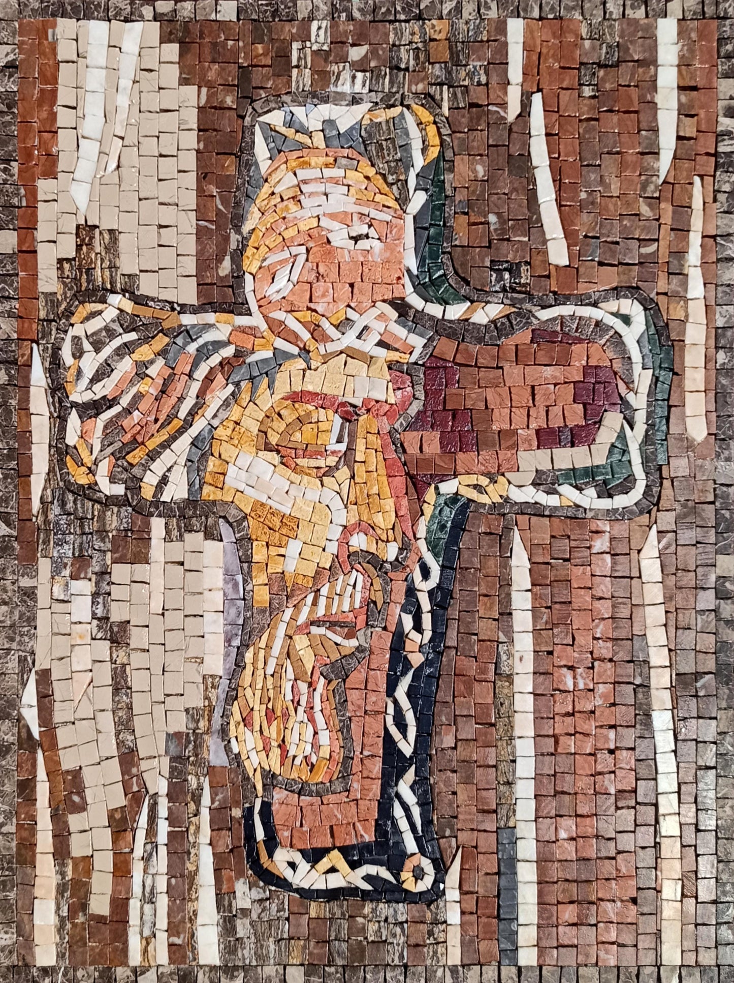 Handmade Marble Mosaic Wall Art: Jesus Profile in Cross Frame