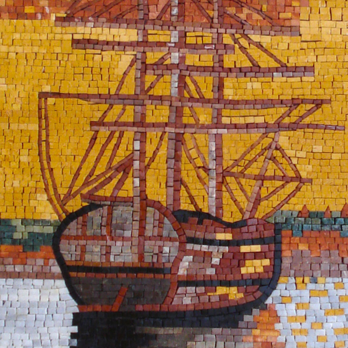 Handmade Marble Mosaic Tile: Sailing Boat Sunset Wall Art (56” x 30")
