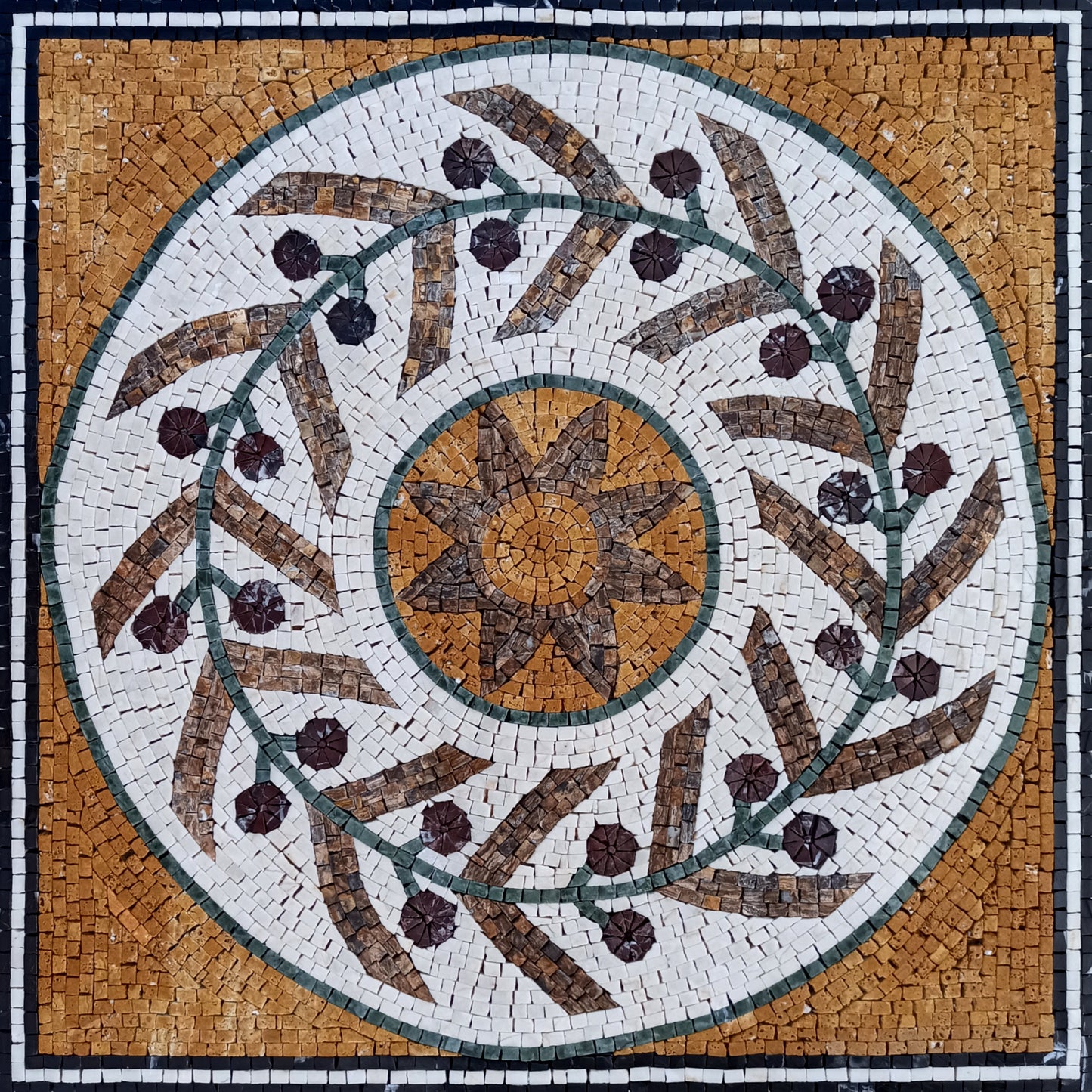 Floral Marble Mosaic Tile: 24" Geometric Flower Art