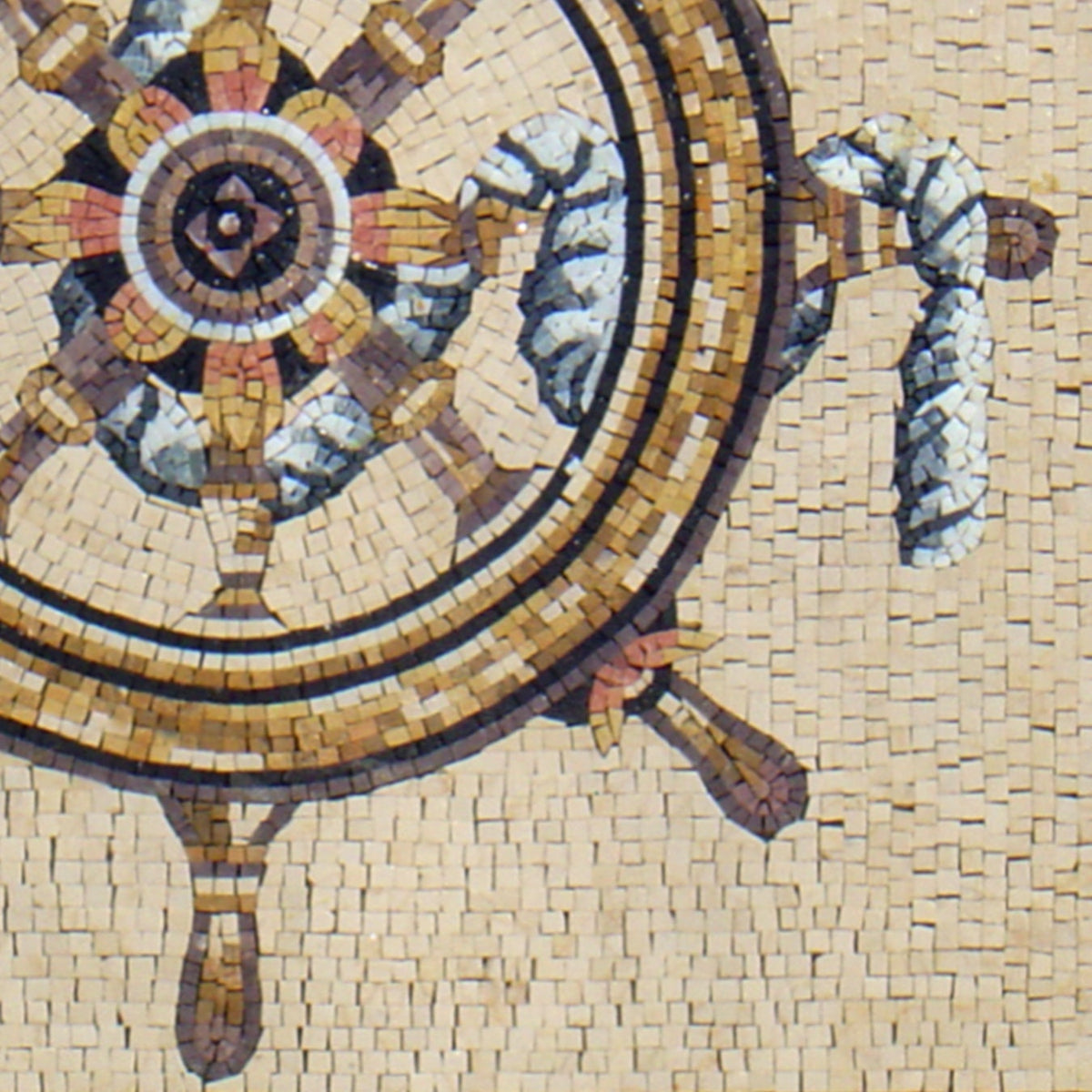 Handmade Ship Wheel Mosaic Tile: 32" Marble Backsplash