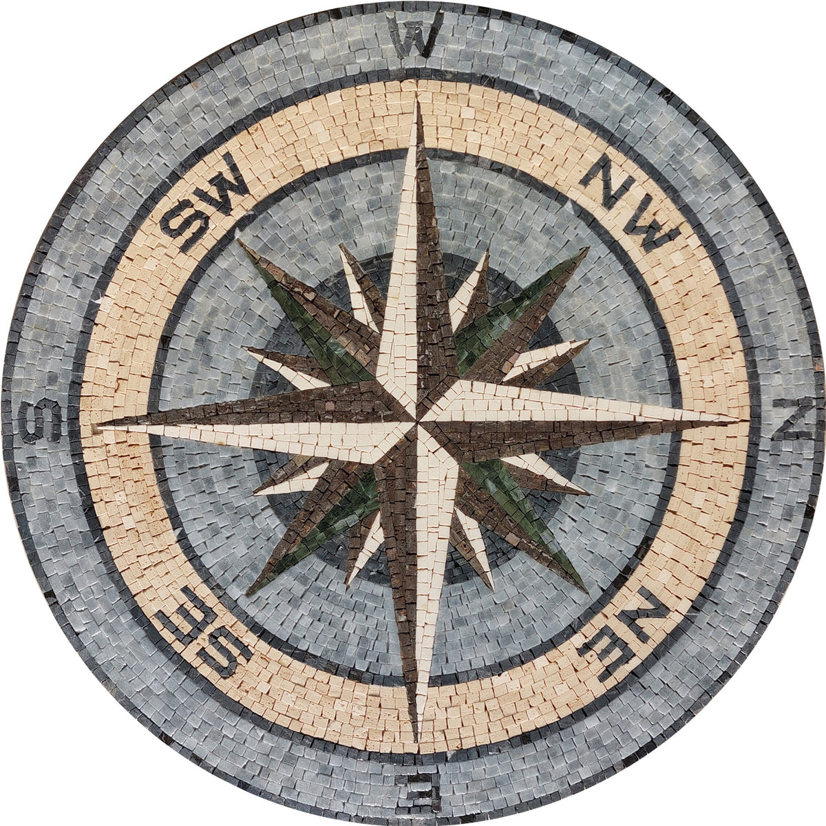 Handmade Marble Compass Rose Mosaic Medallion: Nautical Flooring Tile (32")